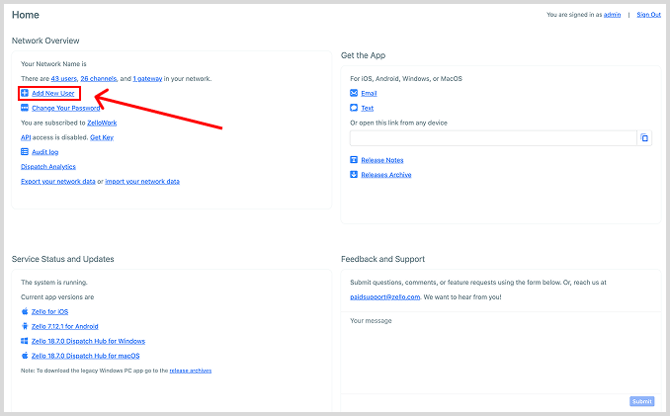 Add new user from network overview pane