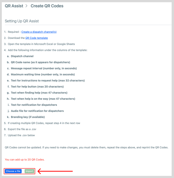 Choose a file + Import