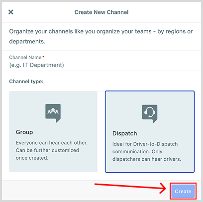 Choose dispatch channel when creating channel