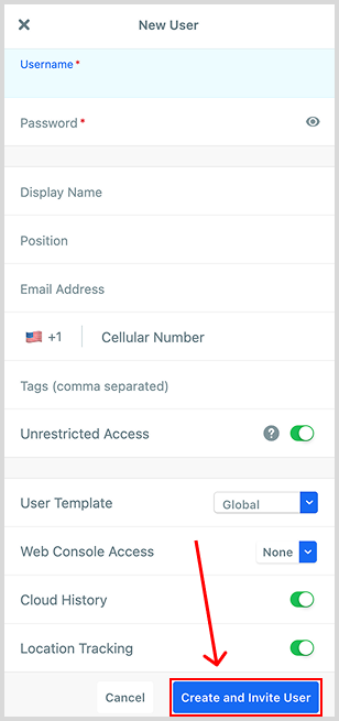 Click create and invite user