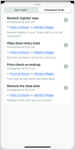 Completed Tasks