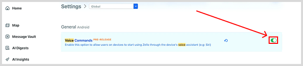 Enable voice commands with the toggle