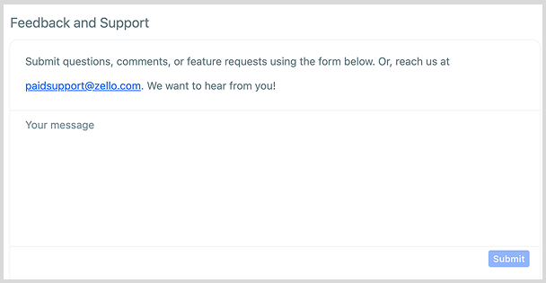 Feedback and Support pane