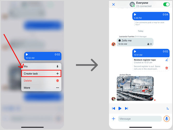 Long press button to create task
