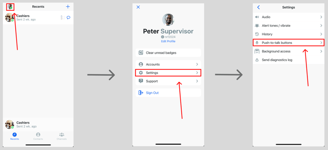 Path to push to talk button settings