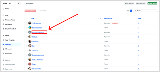 Select channel to add users to