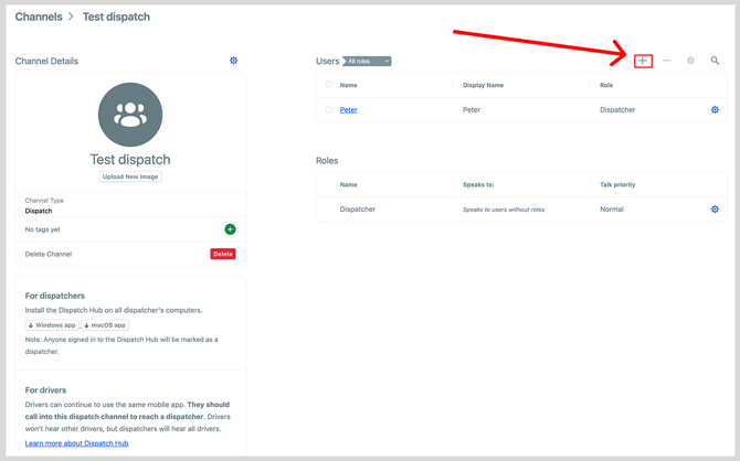 Select the plus sign near users field