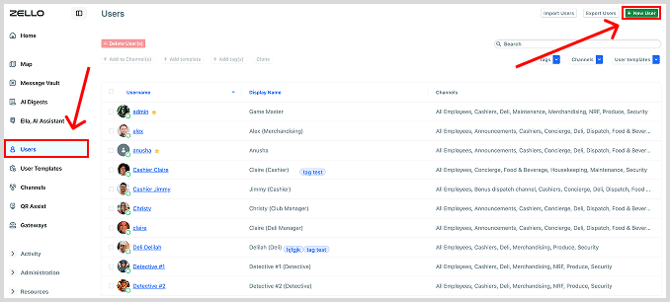 Select users and then + new user