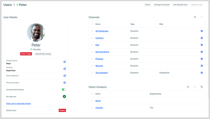 User details screen