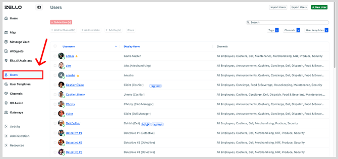 Users tab