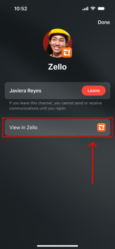 View in Zello button