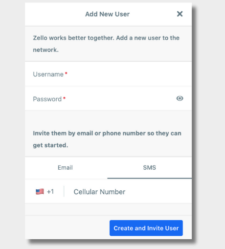 Create and invite user screen