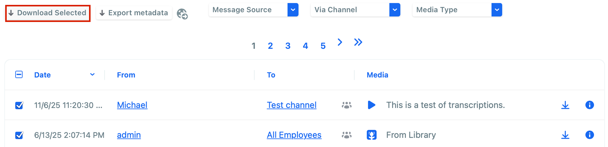 Downloading messages and exporting metadata with Message Vault