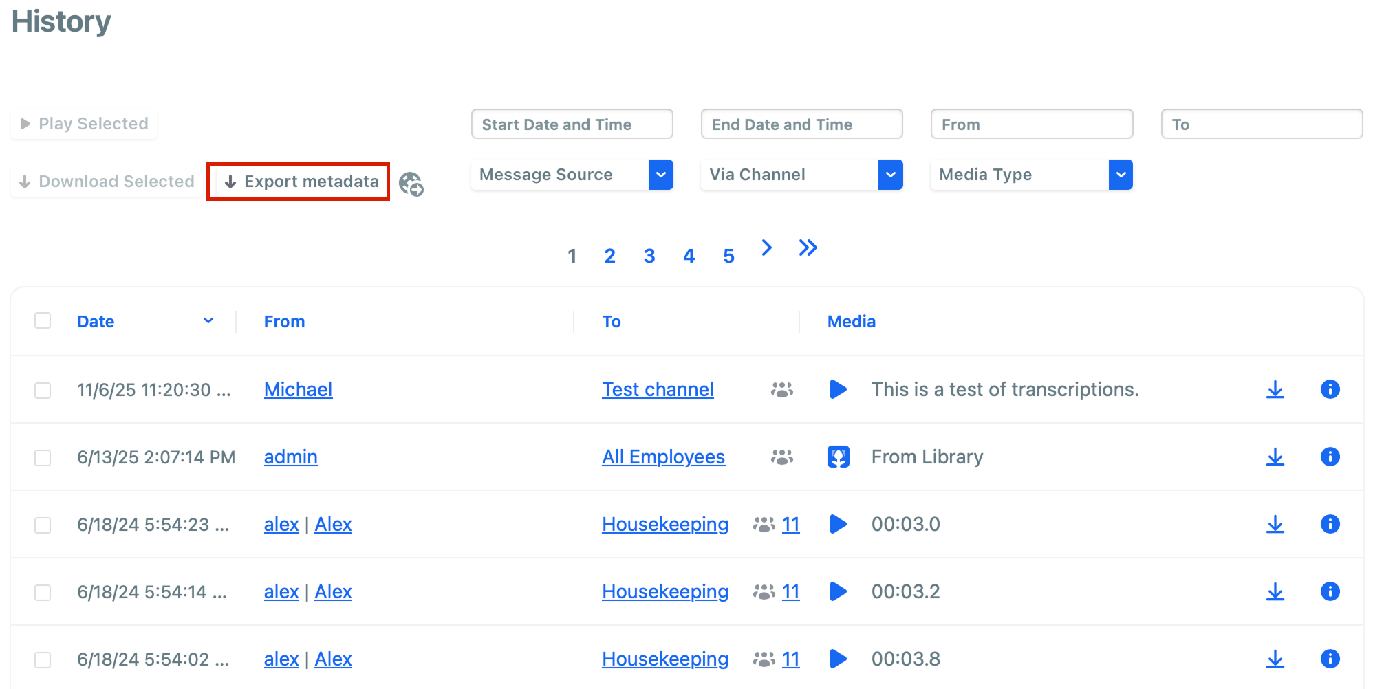 Downloading messages and exporting metadata with Message Vault