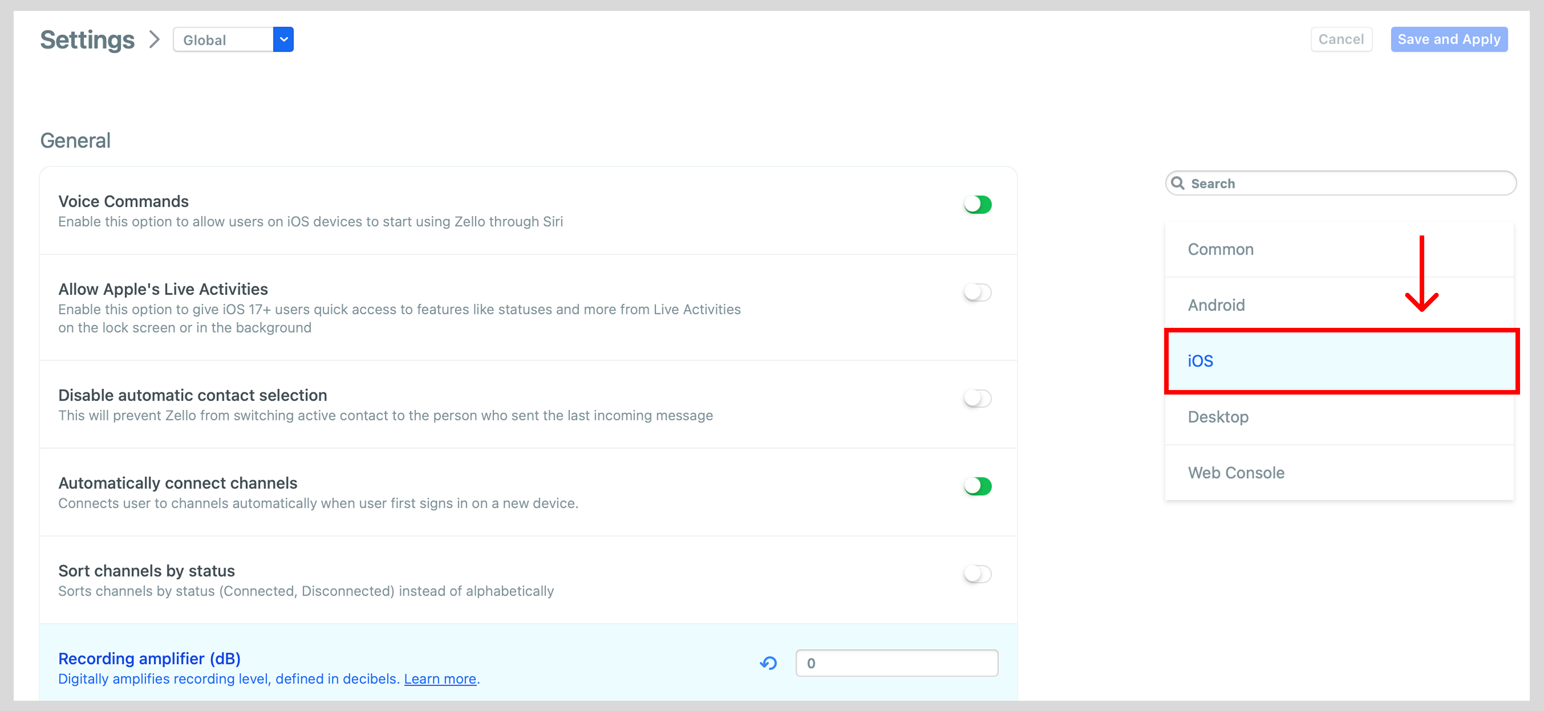 iOS settings PTT Framework search