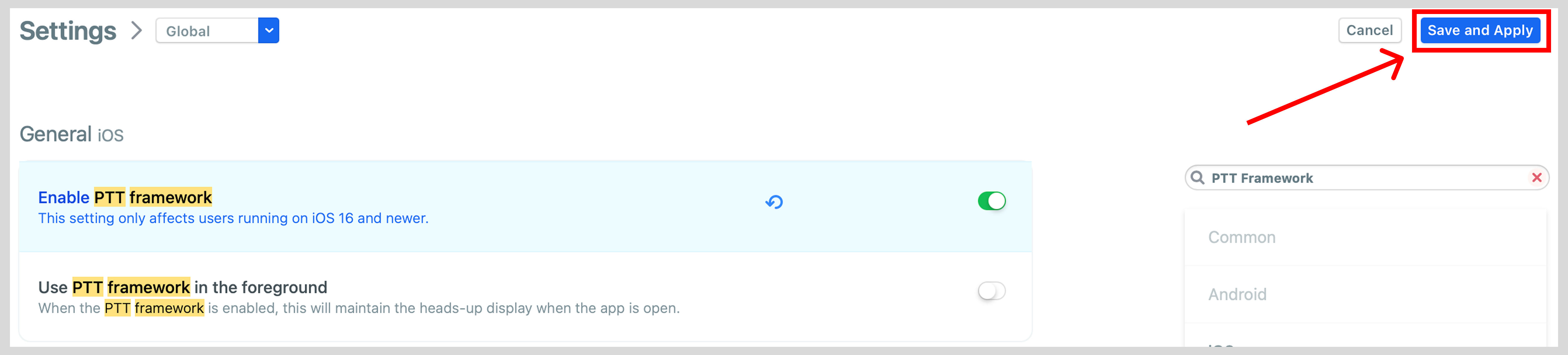 Save and Apply button
