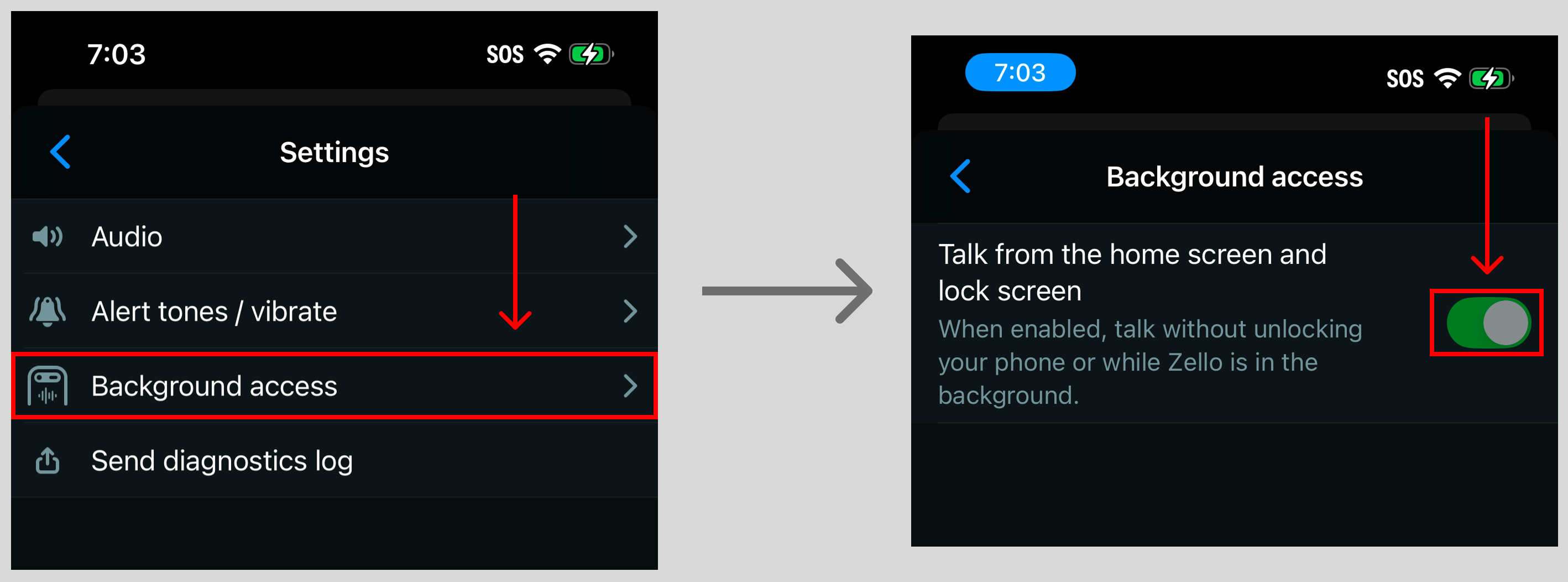 Background access PTT Framework toggle