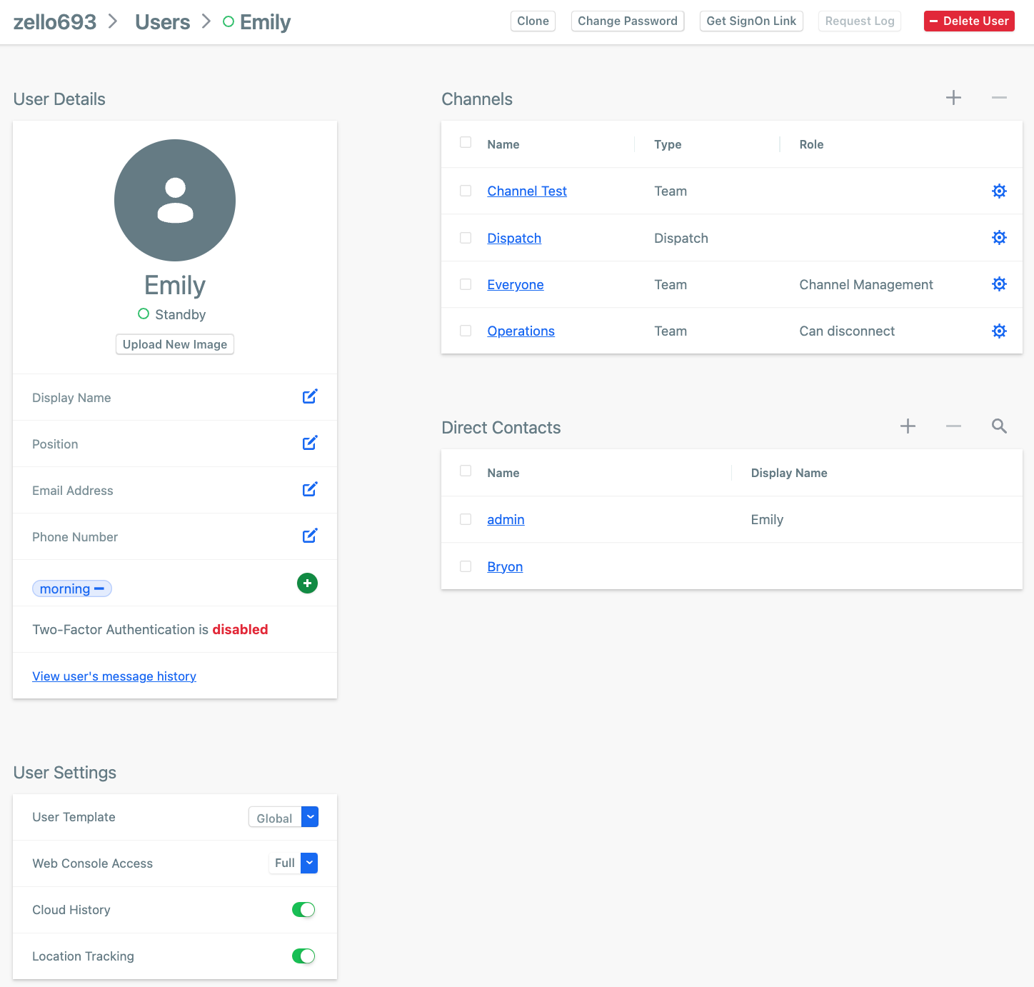 Legacy Interface User Details Page
