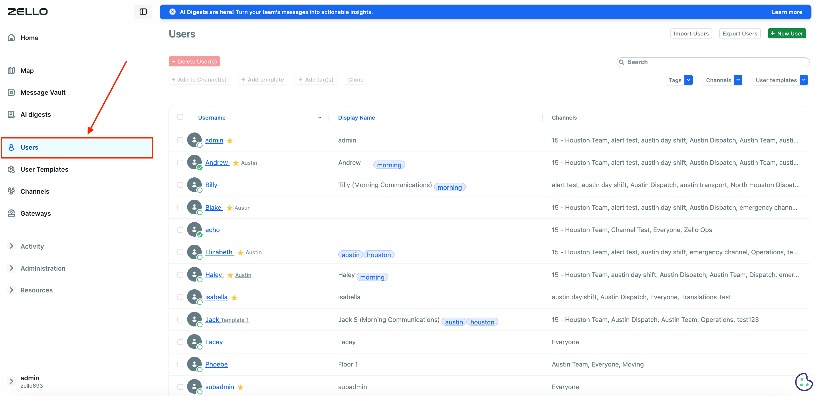 Updated Interface Users Tab