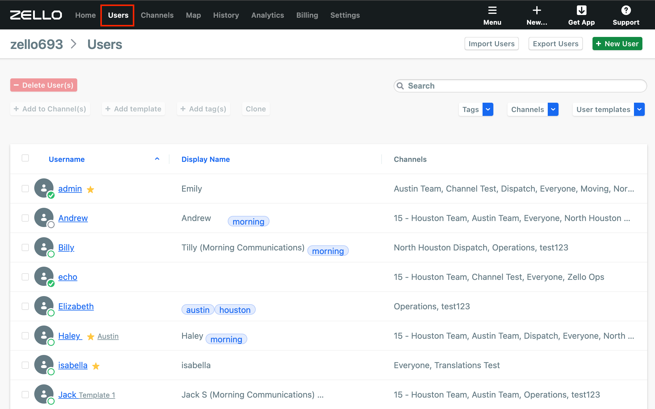Legacy Interface Users Tab